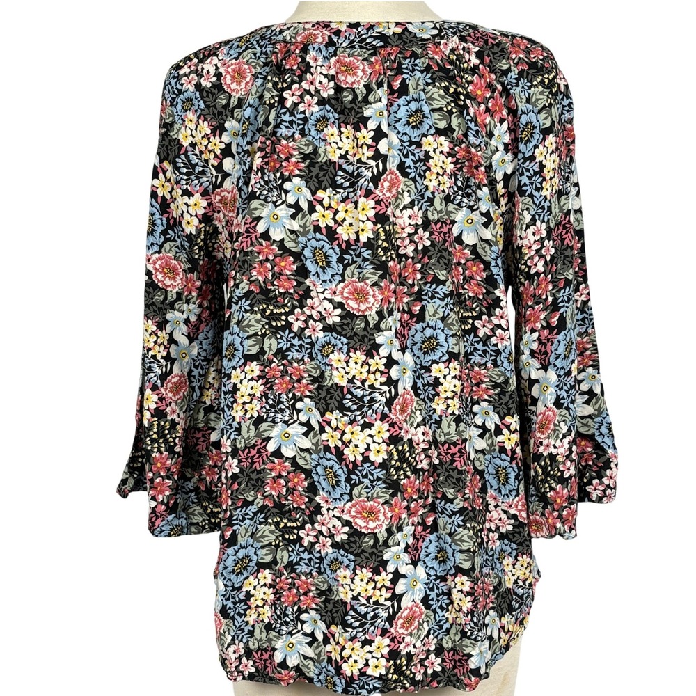 Chelsea & Theodore Floral Boho Peasant Blouse Women's Small Black Multi Viscose - Picture 5 of 11
